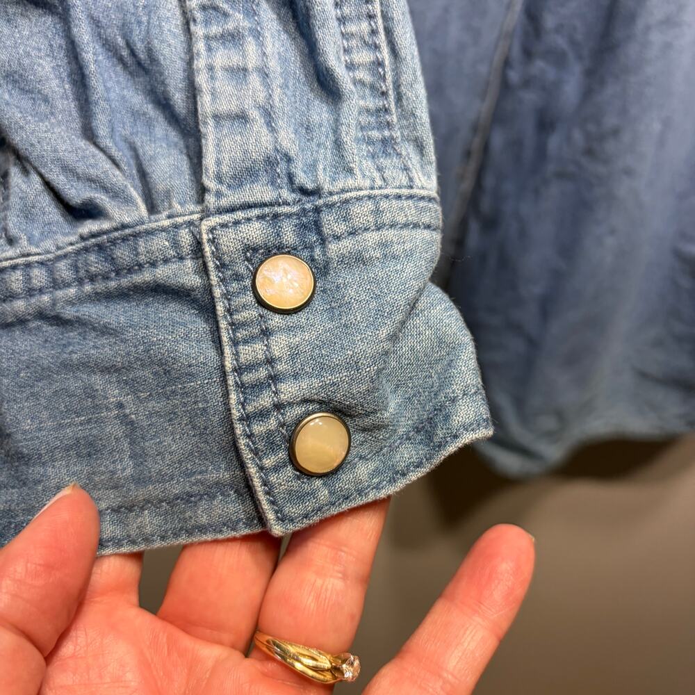 J.Jill Denim Shirt Blouse Blue Cotton Jean Pearl Snap Country Western Casual 2X - Picture 3 of 8